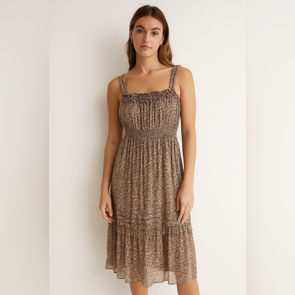 Anthro Current Air Elegant Brown Floral Women's Dress